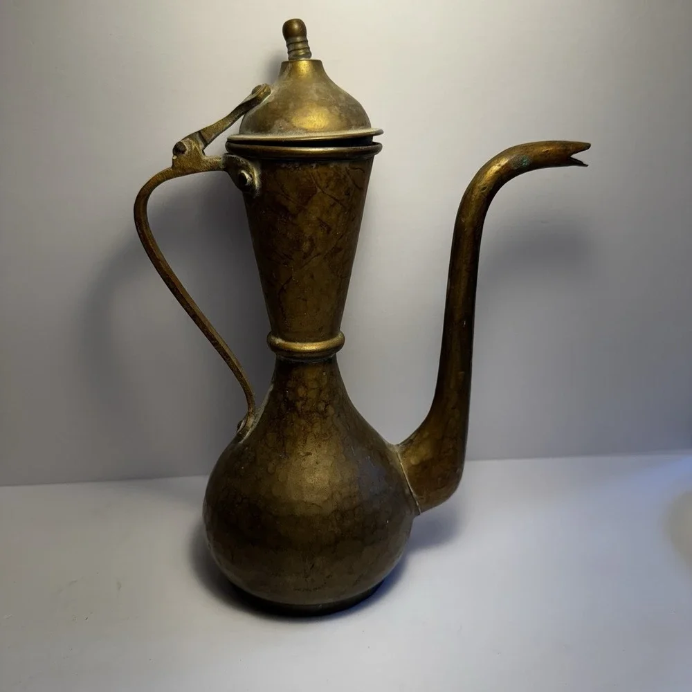 Vintage Turkish Middle East Copper Hand Made Coffee Teapot Pitcher Decoration